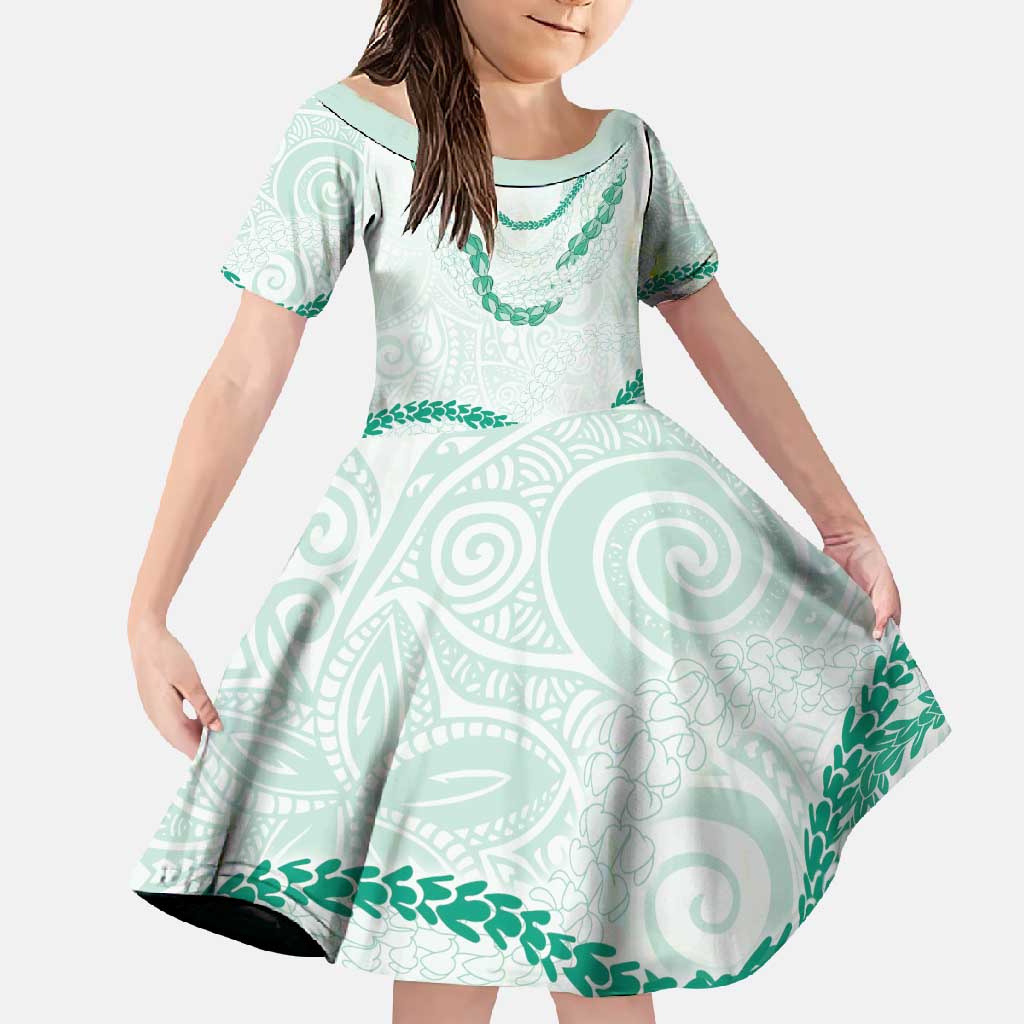 Aloha Lei Mikioi Family Matching Long Sleeve Bodycon Dress and Hawaiian Shirt Sage Green Polynesian Tribal Tatau Pattern