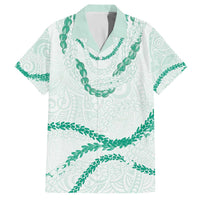 Aloha Lei Mikioi Family Matching Off The Shoulder Long Sleeve Dress and Hawaiian Shirt Sage Green Polynesian Tribal Tatau Pattern