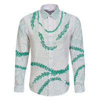 Aloha Lei Mikioi Family Matching Off The Shoulder Long Sleeve Dress and Hawaiian Shirt Sage Green Polynesian Tribal Tatau Pattern