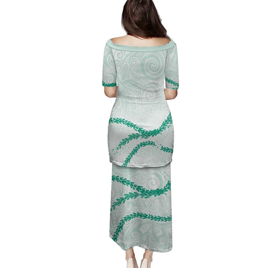 Aloha Lei Mikioi Family Matching Puletasi and Hawaiian Shirt Sage Green Polynesian Tribal Tatau Pattern