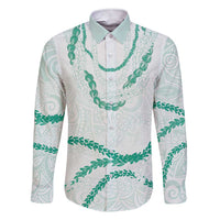 Aloha Lei Mikioi Family Matching Short Sleeve Bodycon Dress and Hawaiian Shirt Sage Green Polynesian Tribal Tatau Pattern