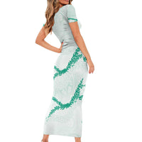 Aloha Lei Mikioi Family Matching Short Sleeve Bodycon Dress and Hawaiian Shirt Sage Green Polynesian Tribal Tatau Pattern