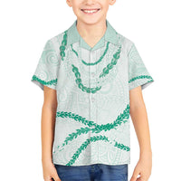 Aloha Lei Mikioi Family Matching Short Sleeve Bodycon Dress and Hawaiian Shirt Sage Green Polynesian Tribal Tatau Pattern