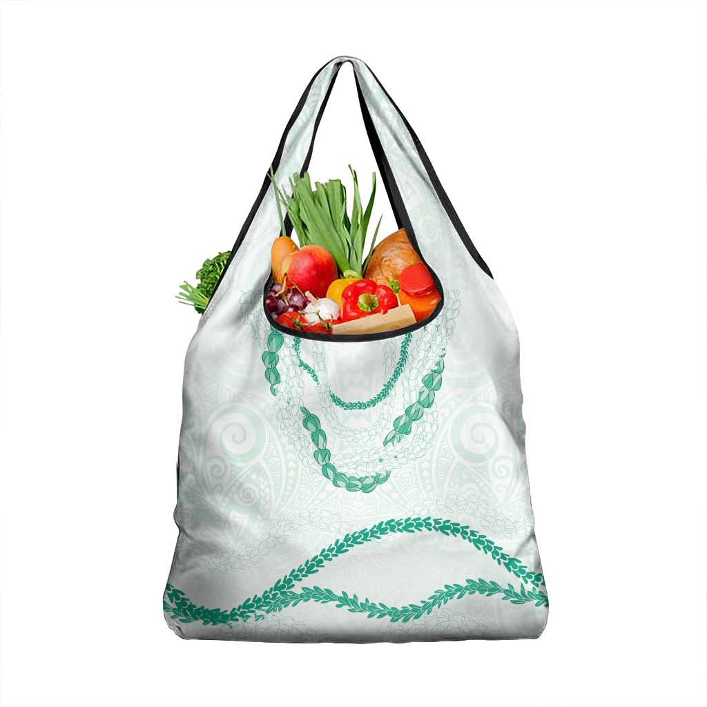 Aloha Lei Mikioi Grocery Bag Sage Green Polynesian Tribal Tatau Pattern