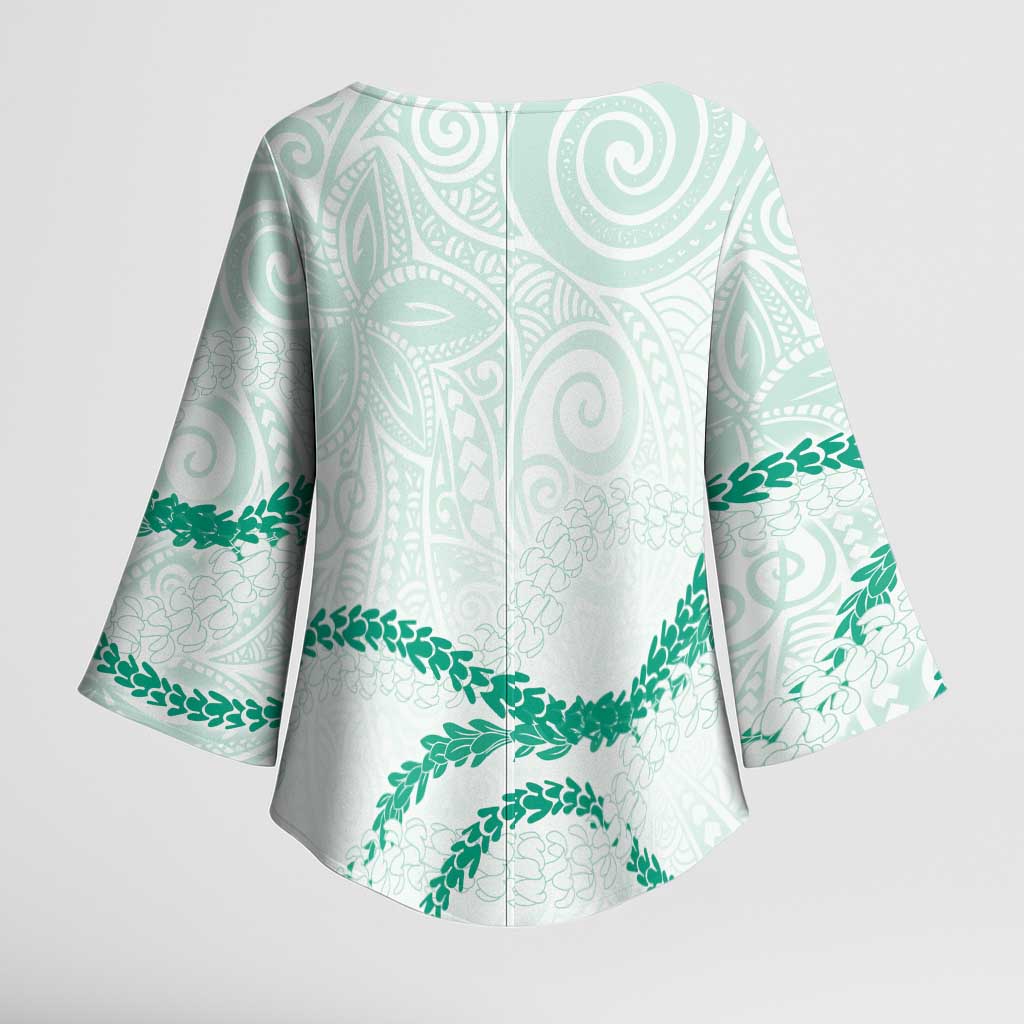 Aloha Lei Mikioi Kimono Sleeve Blouse Sage Green Polynesian Tribal Tatau Pattern LT9 - Polynesian Pride