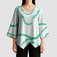 Aloha Lei Mikioi Kimono Sleeve Blouse Sage Green Polynesian Tribal Tatau Pattern LT9 - Polynesian Pride