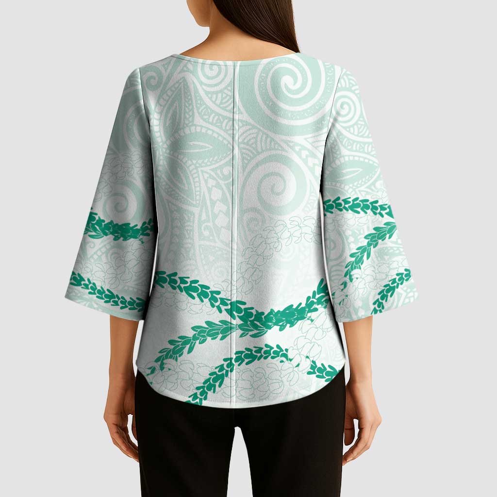 Aloha Lei Mikioi Kimono Sleeve Blouse Sage Green Polynesian Tribal Tatau Pattern LT9 - Polynesian Pride