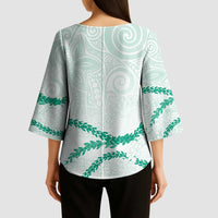 Aloha Lei Mikioi Kimono Sleeve Blouse Sage Green Polynesian Tribal Tatau Pattern LT9 - Polynesian Pride