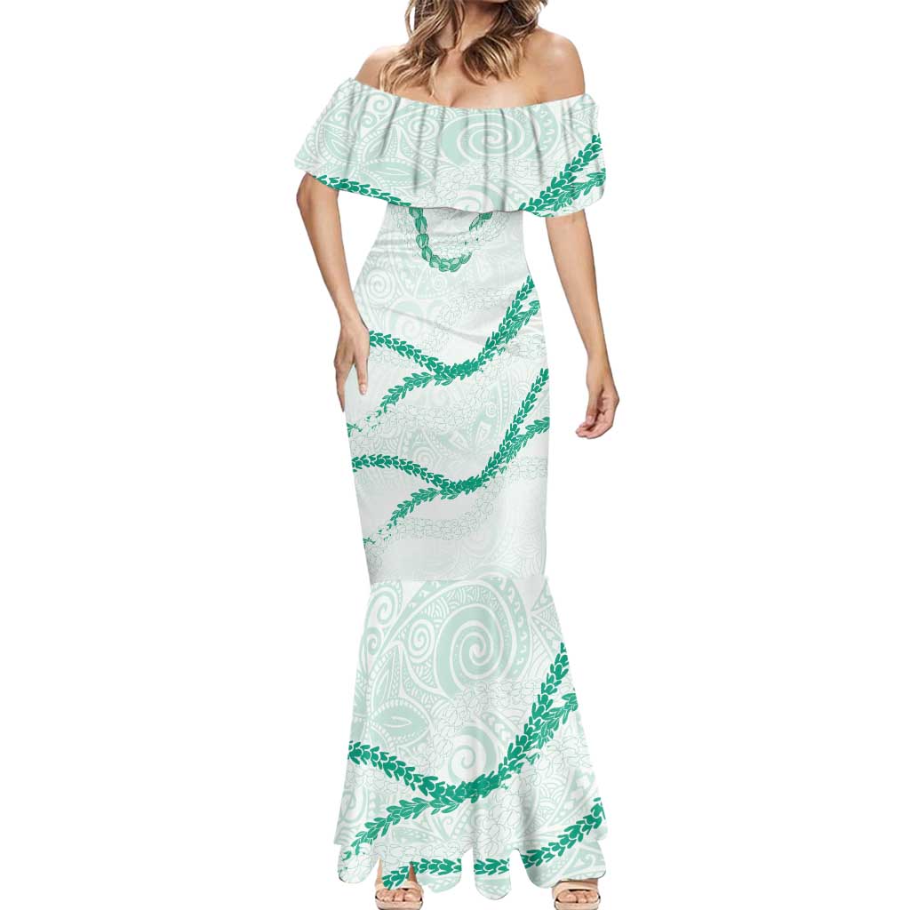Aloha Lei Mikioi Mermaid Dress Sage Green Polynesian Tribal Tatau Pattern
