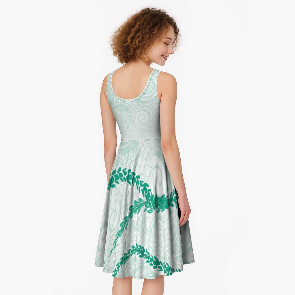 Aloha Lei Mikioi Midi Dress Sage Green Polynesian Tribal Tatau Pattern - Polynesian Pride