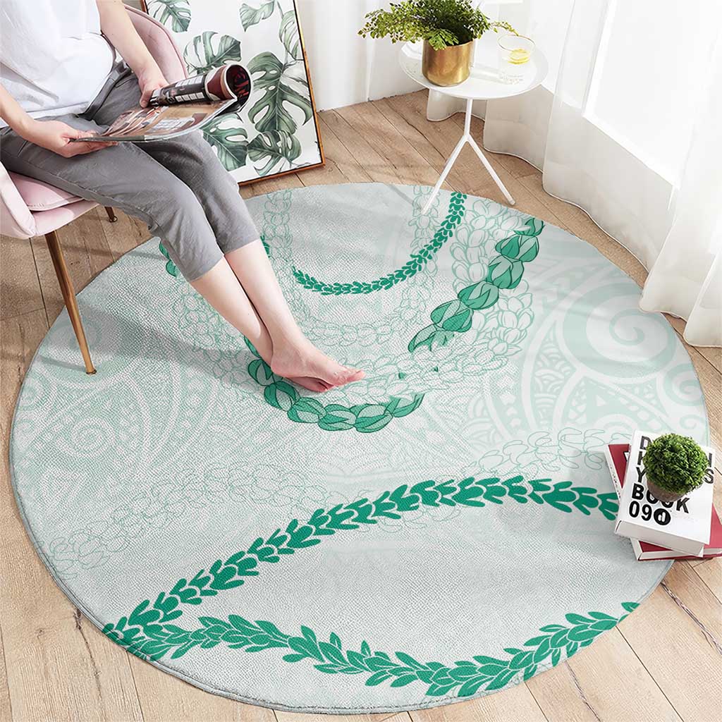Aloha Lei Mikioi Round Carpet Sage Green Polynesian Tribal Tatau Pattern
