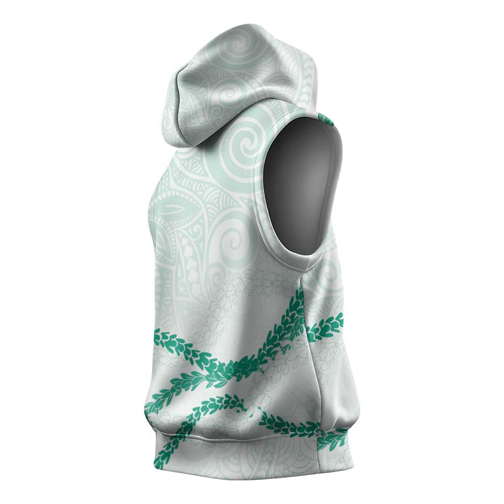 Aloha Lei Mikioi Sleeveless Hoodie Sage Green Polynesian Tribal Tatau Pattern LT9 - Polynesian Pride