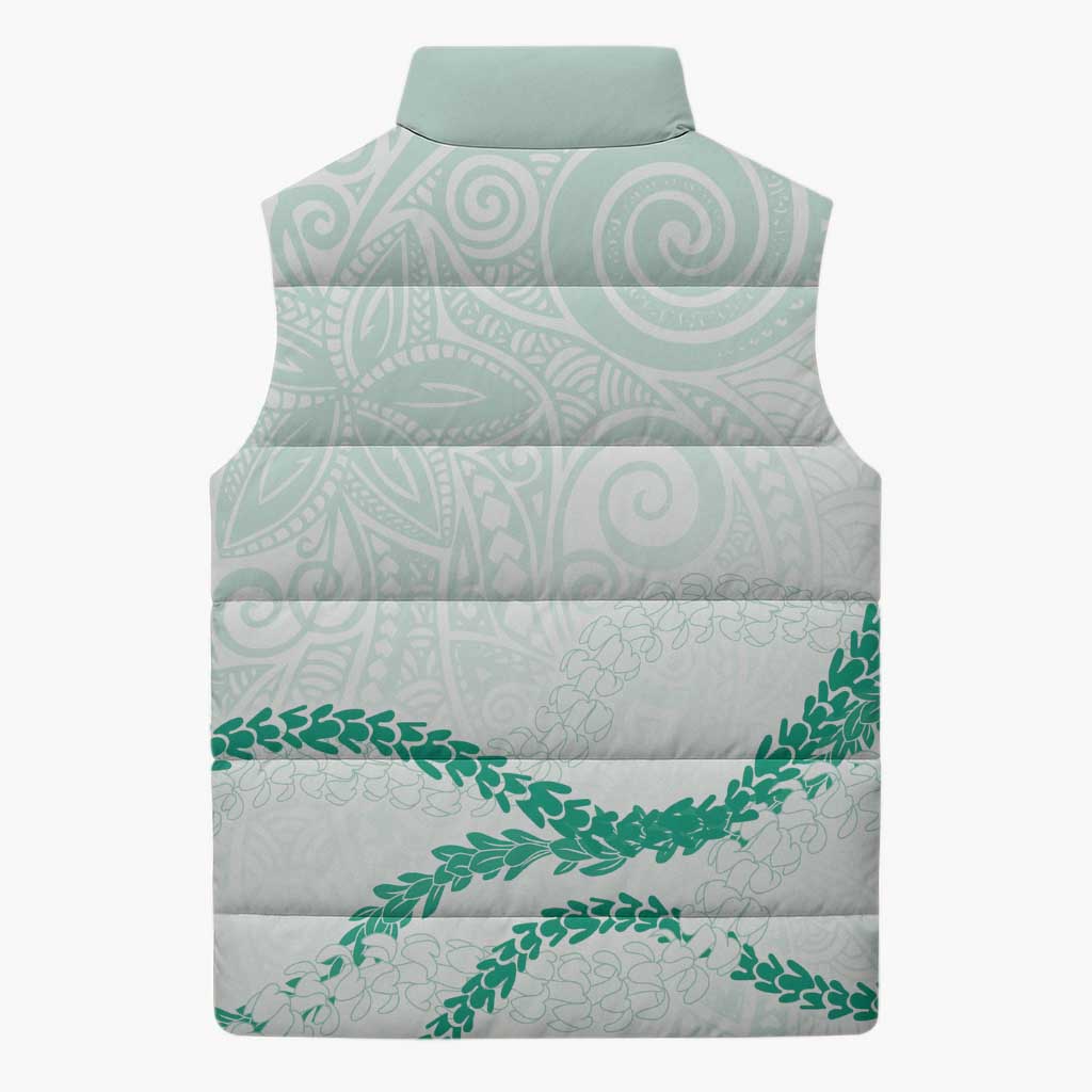 Aloha Lei Mikioi Sleeveless Puffer Jacket Sage Green Polynesian Tribal Tatau Pattern LT9 - Polynesian Pride