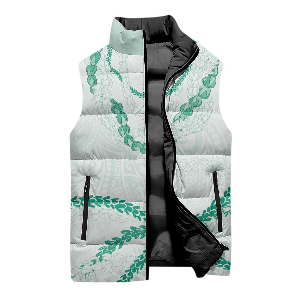 Aloha Lei Mikioi Sleeveless Puffer Jacket Sage Green Polynesian Tribal Tatau Pattern LT9 - Polynesian Pride