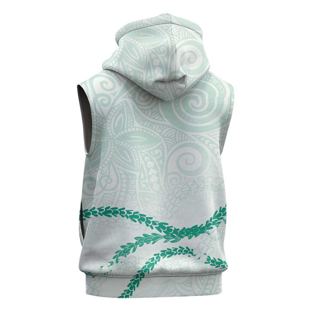 Aloha Lei Mikioi Sleeveless Zip Hoodie Sage Green Polynesian Tribal Tatau Pattern LT9 - Polynesian Pride