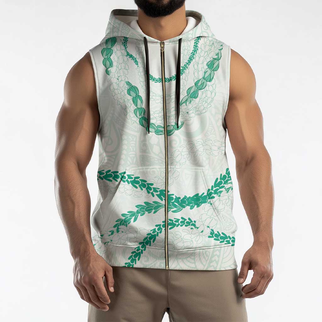 Aloha Lei Mikioi Sleeveless Zip Hoodie Sage Green Polynesian Tribal Tatau Pattern - Polynesian Pride