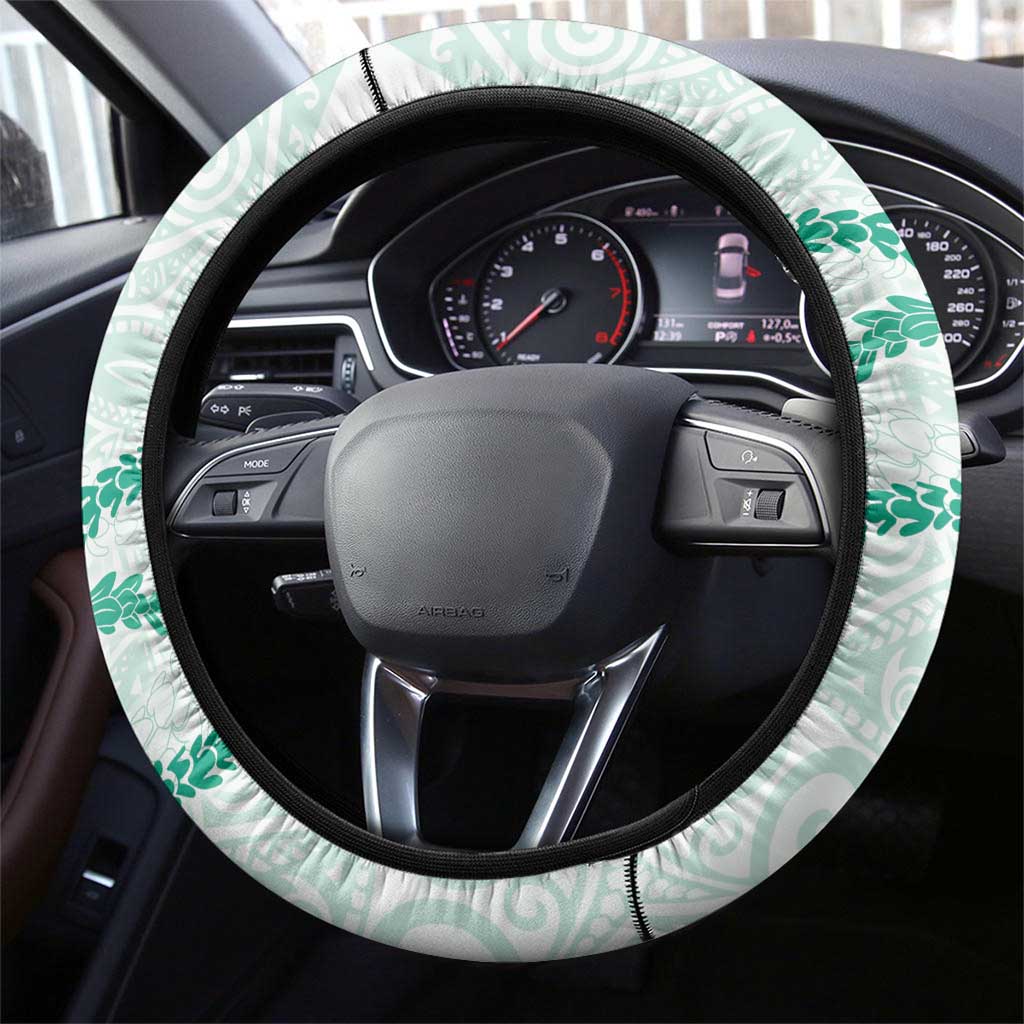 Aloha Lei Mikioi Steering Wheel Cover Sage Green Polynesian Tribal Tatau Pattern LT9 - Polynesian Pride