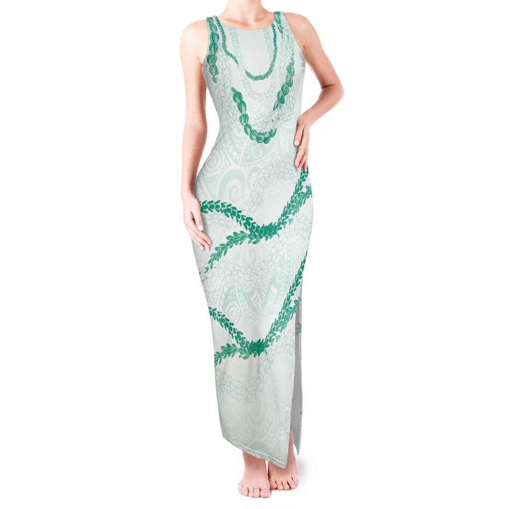 Aloha Lei Mikioi Tank Maxi Dress Sage Green Polynesian Tribal Tatau Pattern