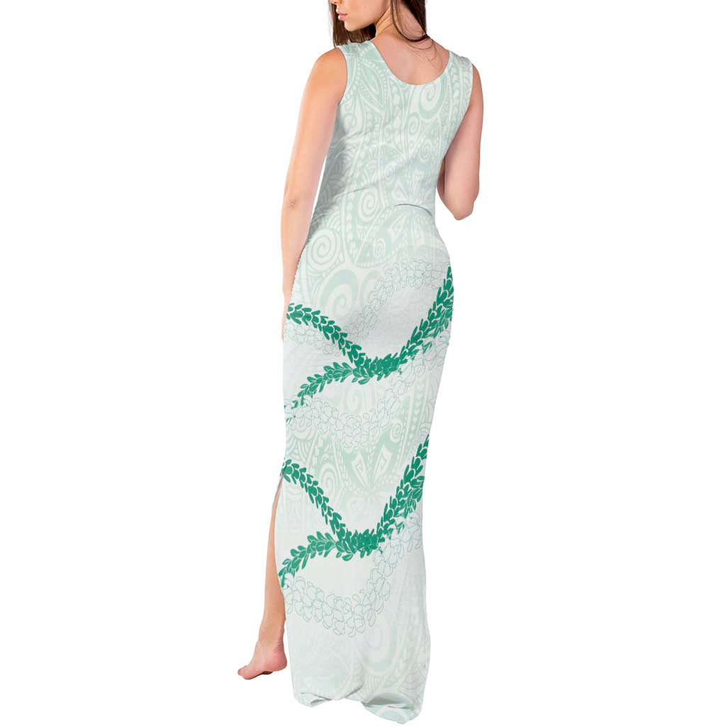Aloha Lei Mikioi Tank Maxi Dress Sage Green Polynesian Tribal Tatau Pattern