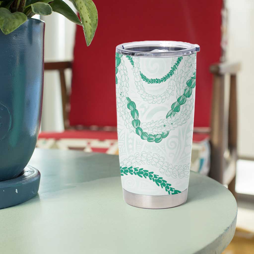 Aloha Lei Mikioi Tumbler Cup Sage Green Polynesian Tribal Tatau Pattern
