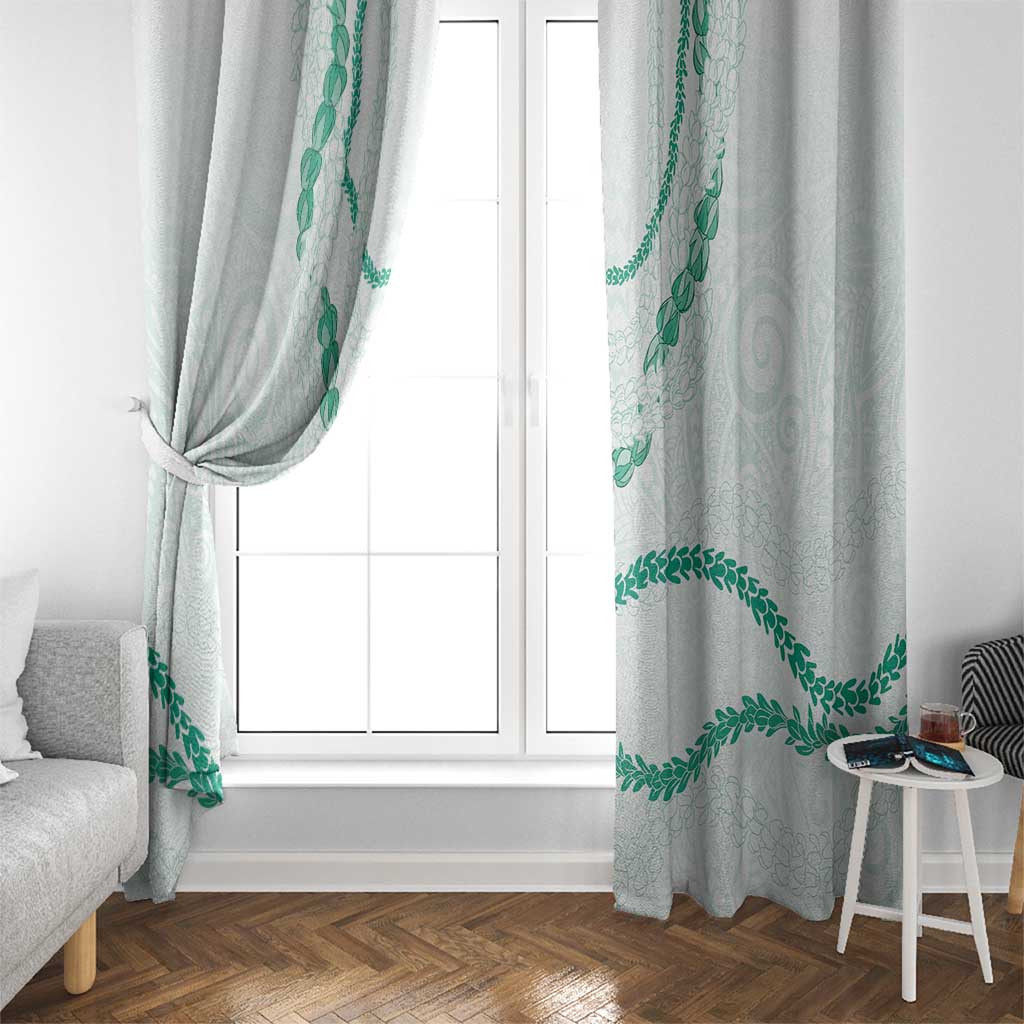 Aloha Lei Mikioi Window Curtain Sage Green Polynesian Tribal Tatau Pattern