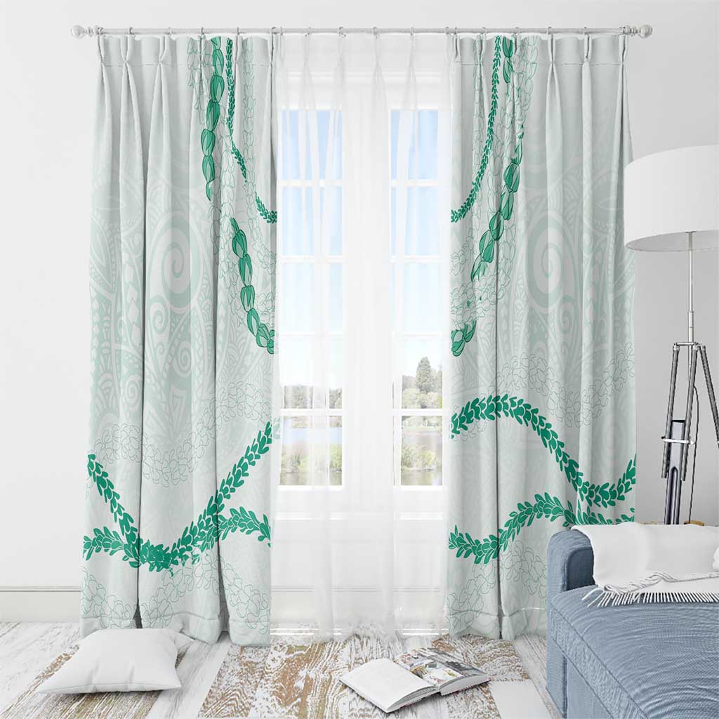 Aloha Lei Mikioi Window Curtain Sage Green Polynesian Tribal Tatau Pattern
