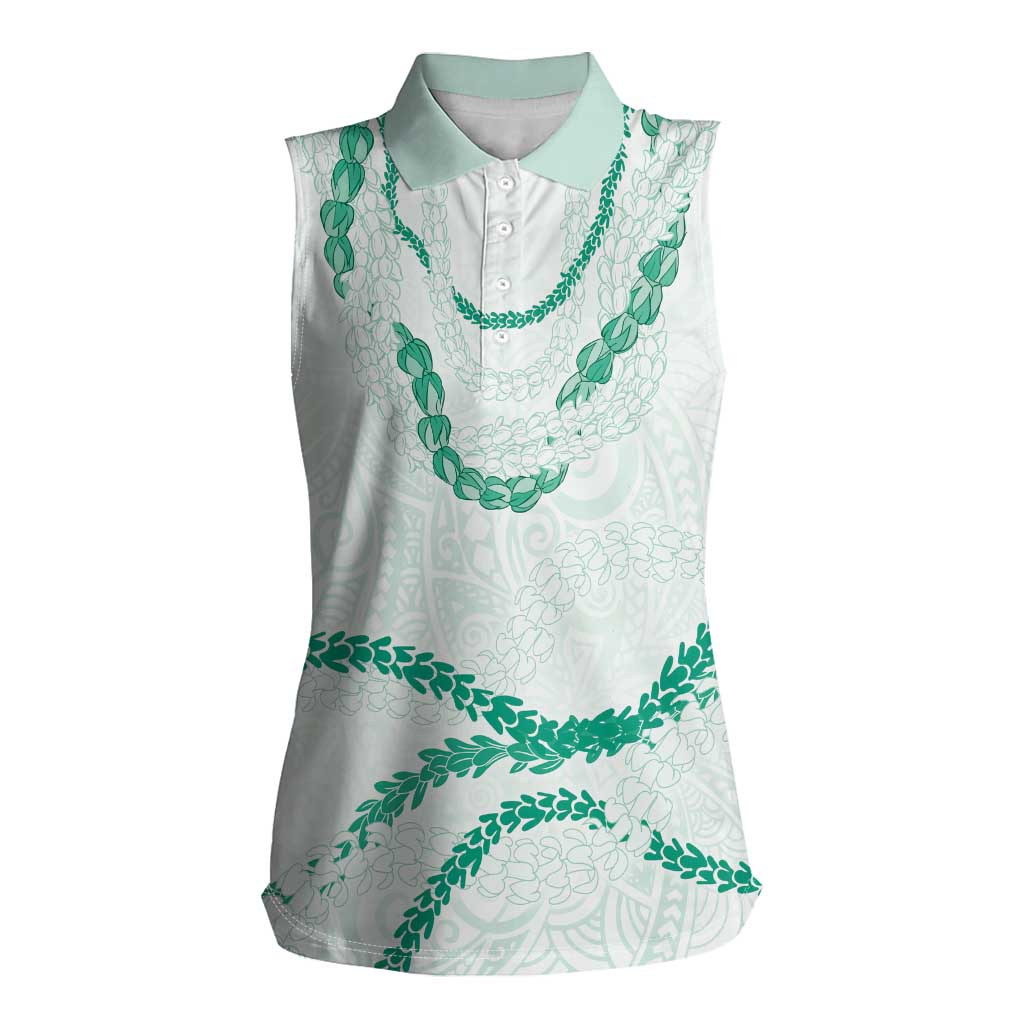 Aloha Lei Mikioi Women Sleeveless Polo Shirt Sage Green Polynesian Tribal Tatau Pattern