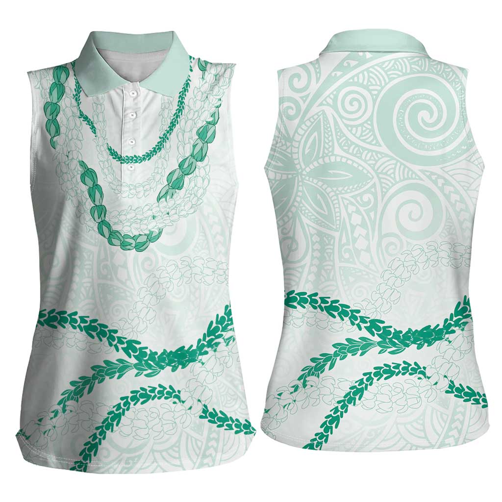 Aloha Lei Mikioi Women Sleeveless Polo Shirt Sage Green Polynesian Tribal Tatau Pattern