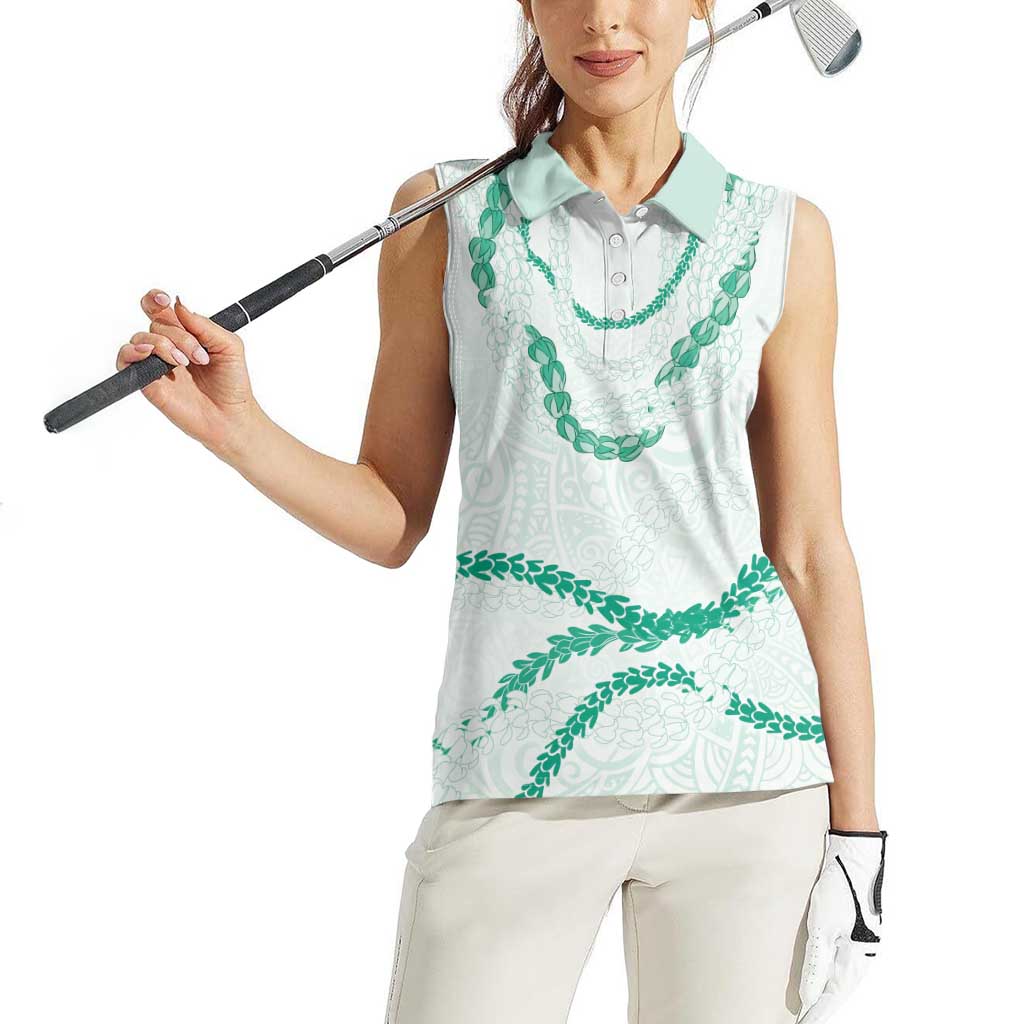 Aloha Lei Mikioi Women Sleeveless Polo Shirt Sage Green Polynesian Tribal Tatau Pattern