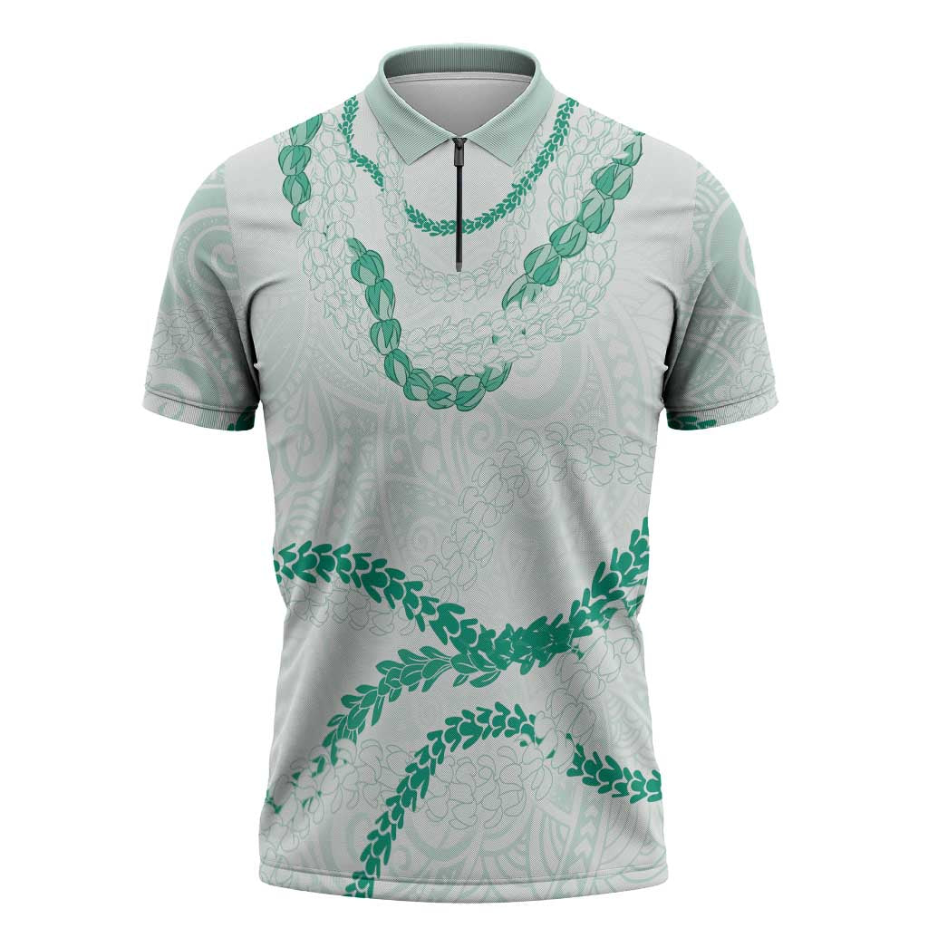 Aloha Lei Mikioi Zipper Polo Shirt Sage Green Polynesian Tribal Tatau Pattern LT9 Green - Polynesian Pride