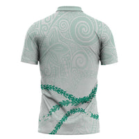 Aloha Lei Mikioi Zipper Polo Shirt Sage Green Polynesian Tribal Tatau Pattern LT9 - Polynesian Pride