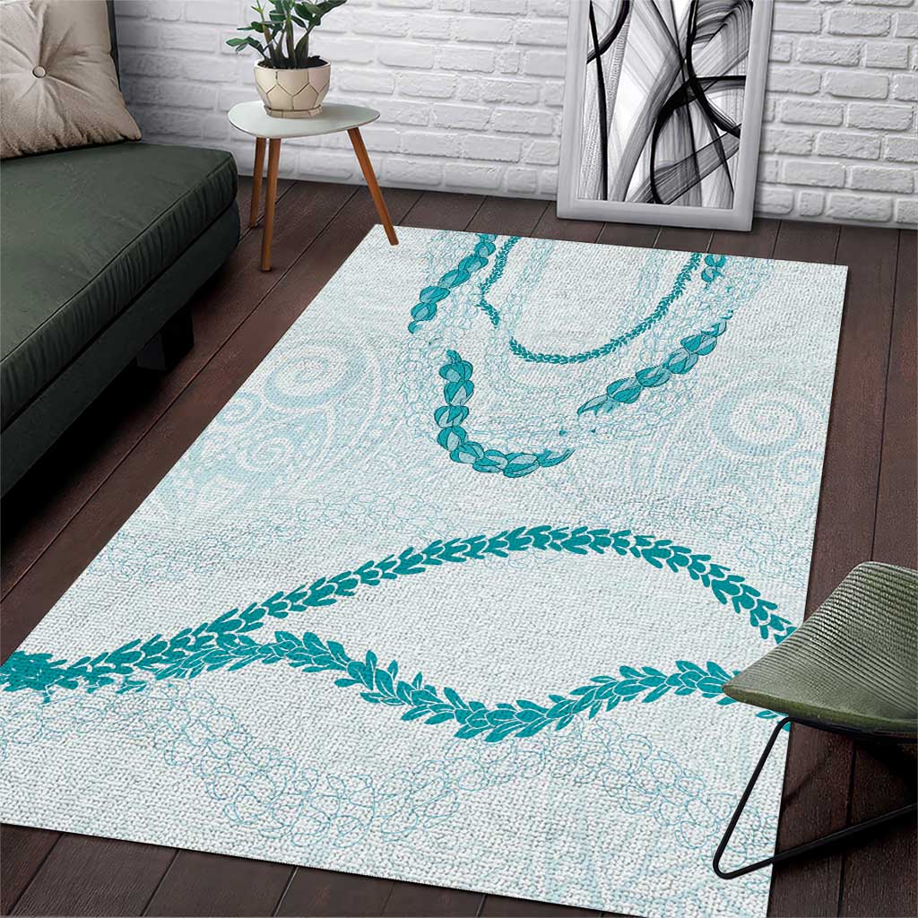Aloha Lei Mikioi Area Rug Teal Polynesian Tribal Tatau Pattern