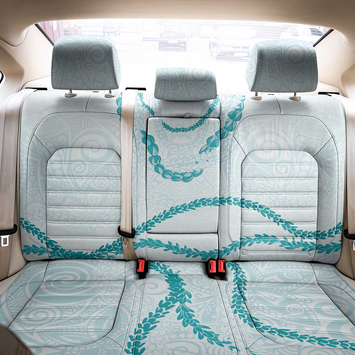 Aloha Lei Mikioi Back Car Seat Cover Teal Polynesian Tribal Tatau Pattern