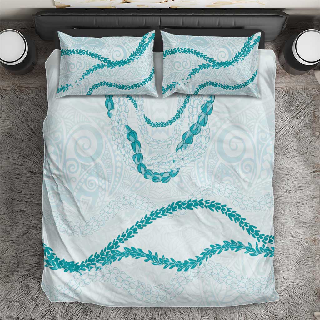 Aloha Lei Mikioi Bedding Set Teal Polynesian Tribal Tatau Pattern