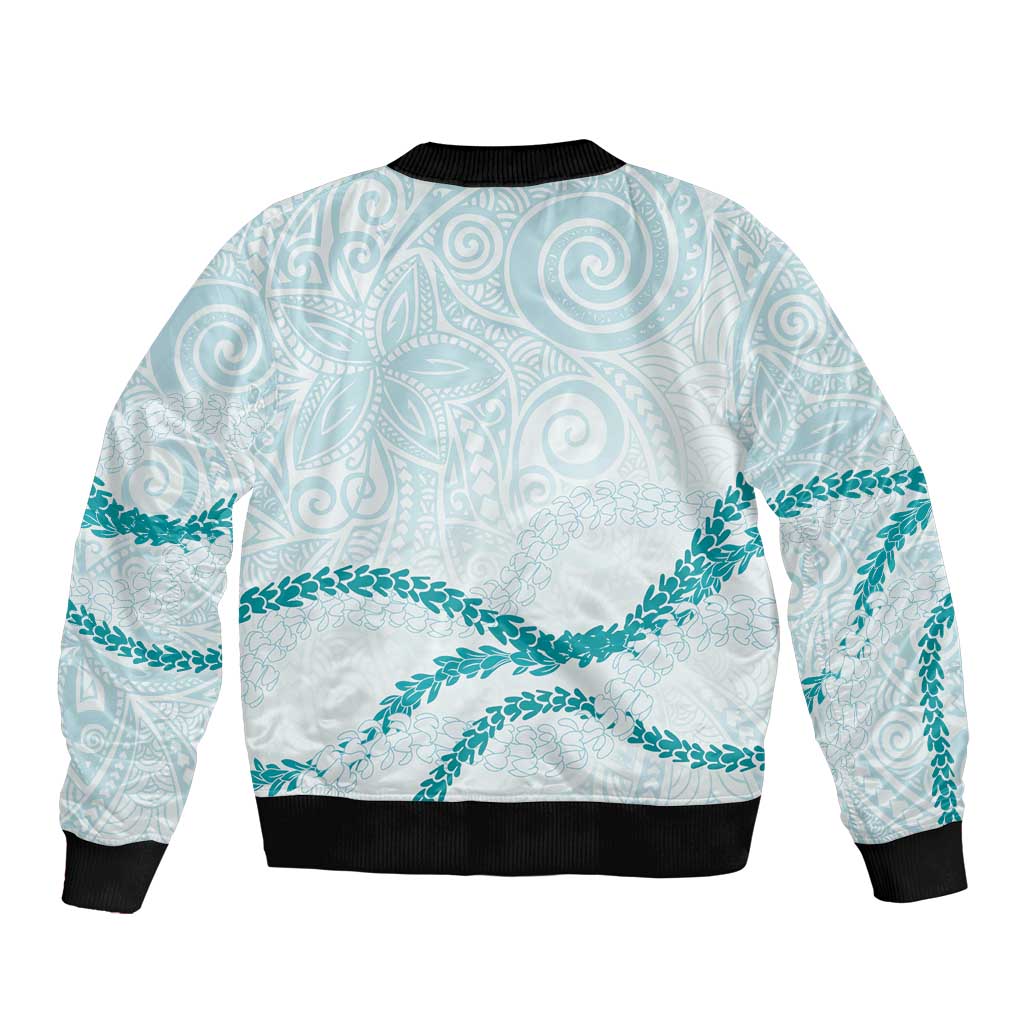 Aloha Lei Mikioi Bomber Jacket Teal Polynesian Tribal Tatau Pattern