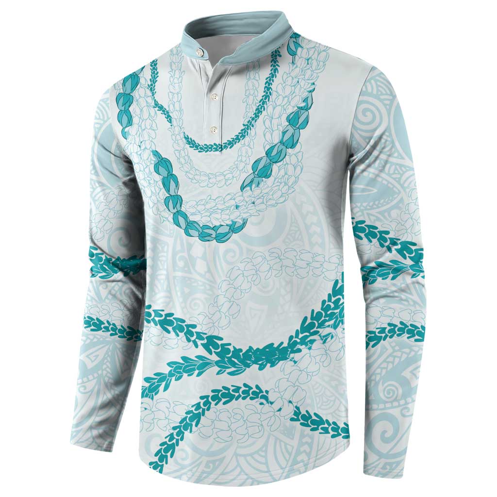Aloha Lei Mikioi Button Sweatshirt Teal Polynesian Tribal Tatau Pattern LT9 - Polynesian Pride