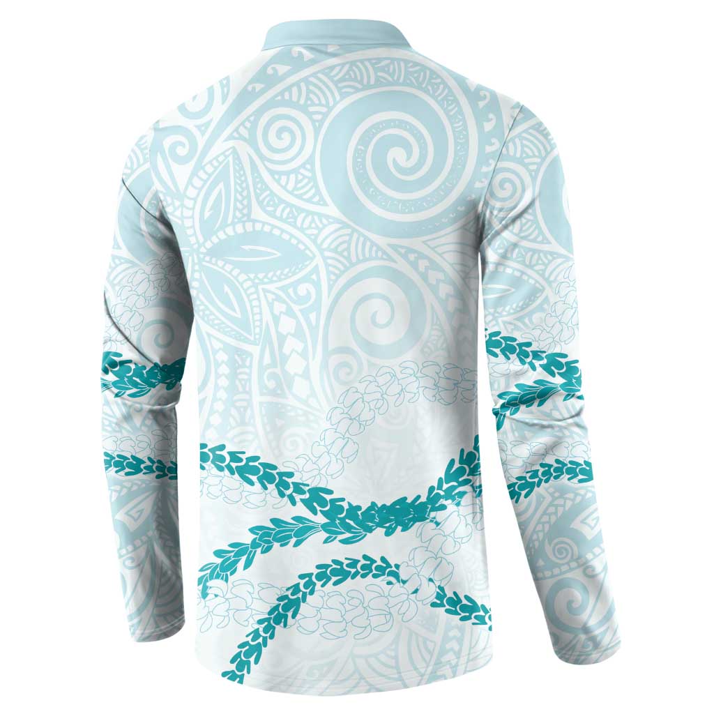Aloha Lei Mikioi Button Sweatshirt Teal Polynesian Tribal Tatau Pattern LT9 - Polynesian Pride