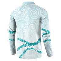 Aloha Lei Mikioi Button Sweatshirt Teal Polynesian Tribal Tatau Pattern LT9 - Polynesian Pride