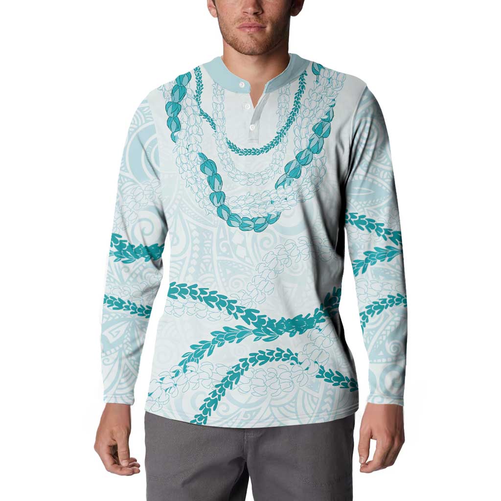 Aloha Lei Mikioi Button Sweatshirt Teal Polynesian Tribal Tatau Pattern LT9 - Polynesian Pride