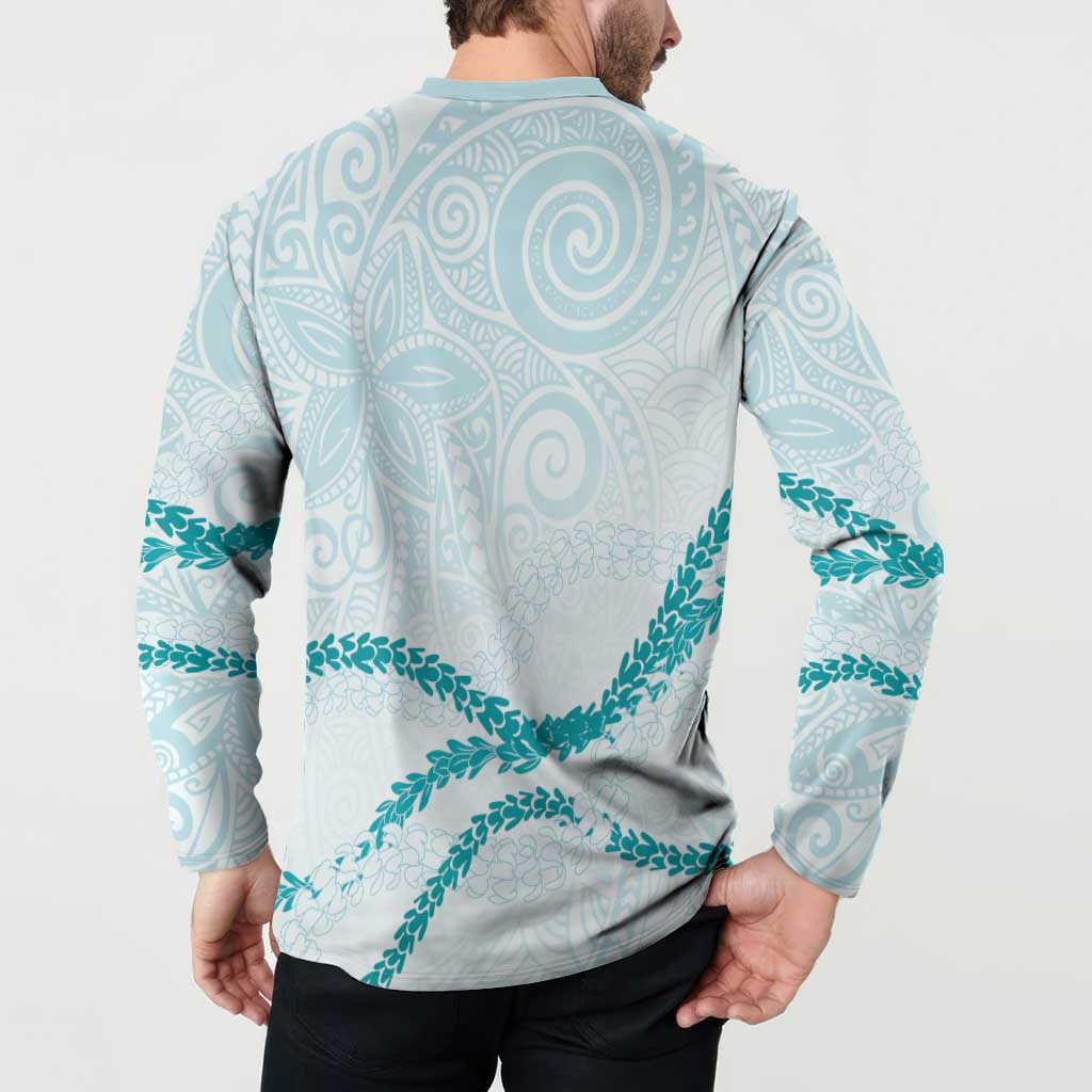Aloha Lei Mikioi Button Sweatshirt Teal Polynesian Tribal Tatau Pattern LT9 - Polynesian Pride