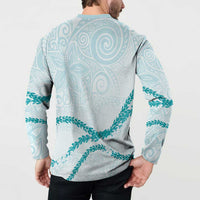 Aloha Lei Mikioi Button Sweatshirt Teal Polynesian Tribal Tatau Pattern LT9 - Polynesian Pride