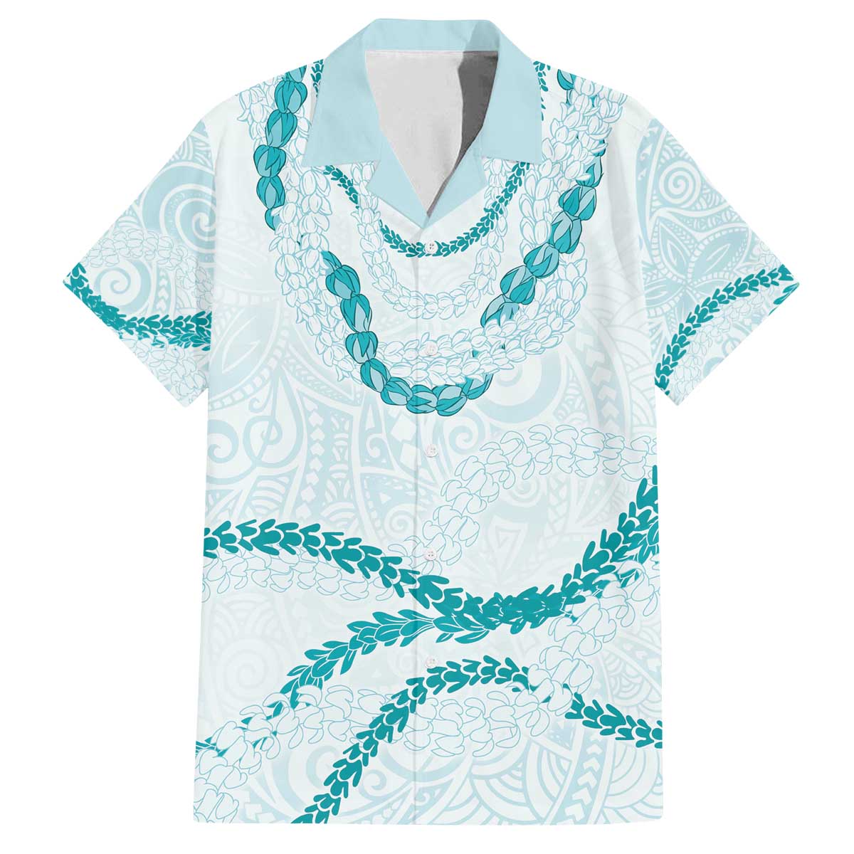Aloha Lei Mikioi Family Matching Off The Shoulder Long Sleeve Dress and Hawaiian Shirt Teal Polynesian Tribal Tatau Pattern