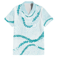Aloha Lei Mikioi Family Matching Off The Shoulder Long Sleeve Dress and Hawaiian Shirt Teal Polynesian Tribal Tatau Pattern
