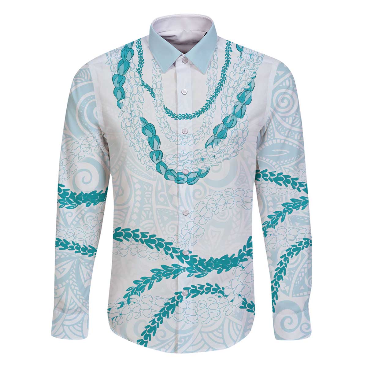 Aloha Lei Mikioi Family Matching Off The Shoulder Long Sleeve Dress and Hawaiian Shirt Teal Polynesian Tribal Tatau Pattern