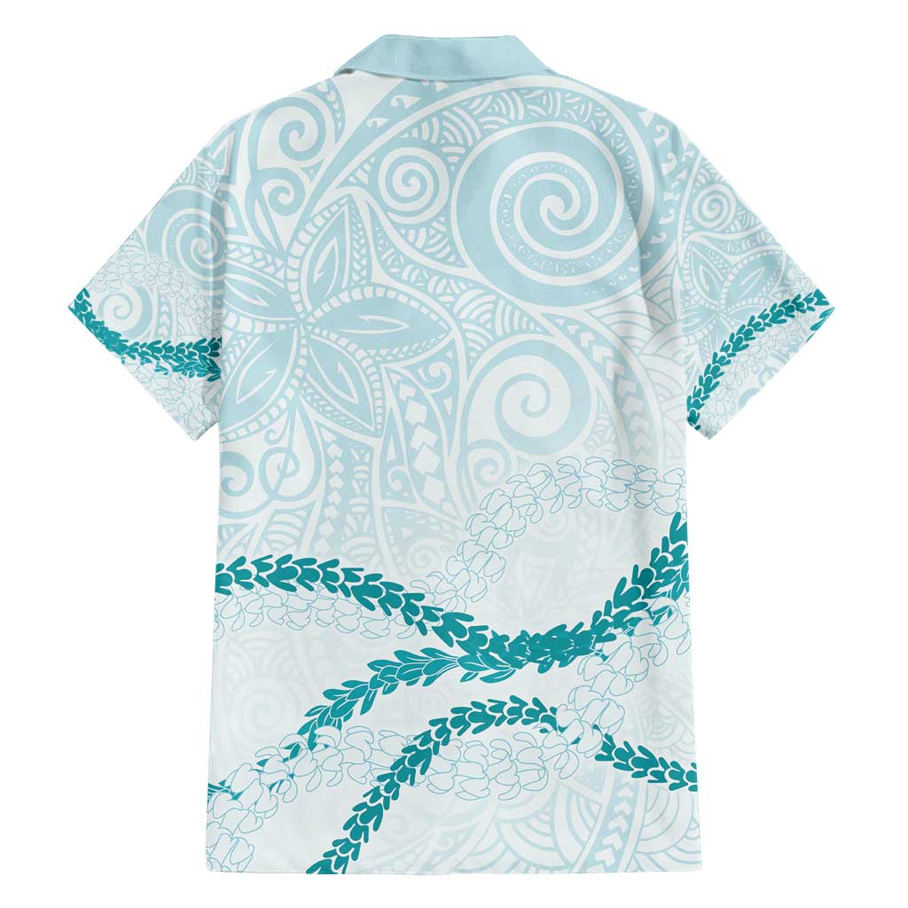 Aloha Lei Mikioi Family Matching Off Shoulder Maxi Dress and Hawaiian Shirt Teal Polynesian Tribal Tatau Pattern