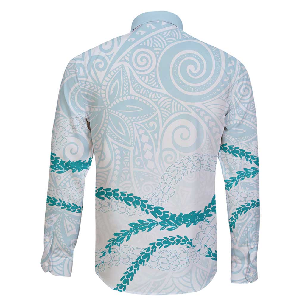 Aloha Lei Mikioi Family Matching Off Shoulder Maxi Dress and Hawaiian Shirt Teal Polynesian Tribal Tatau Pattern