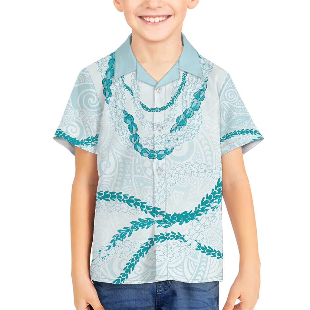 Aloha Lei Mikioi Family Matching Off Shoulder Maxi Dress and Hawaiian Shirt Teal Polynesian Tribal Tatau Pattern