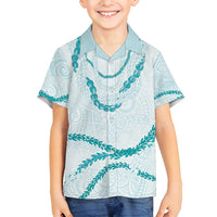 Aloha Lei Mikioi Family Matching Off Shoulder Maxi Dress and Hawaiian Shirt Teal Polynesian Tribal Tatau Pattern