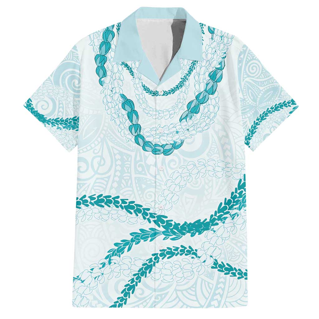 Aloha Lei Mikioi Family Matching Off Shoulder Short Dress and Hawaiian Shirt Teal Polynesian Tribal Tatau Pattern LT9 Dad's Shirt - Short Sleeve Teal - Polynesian Pride