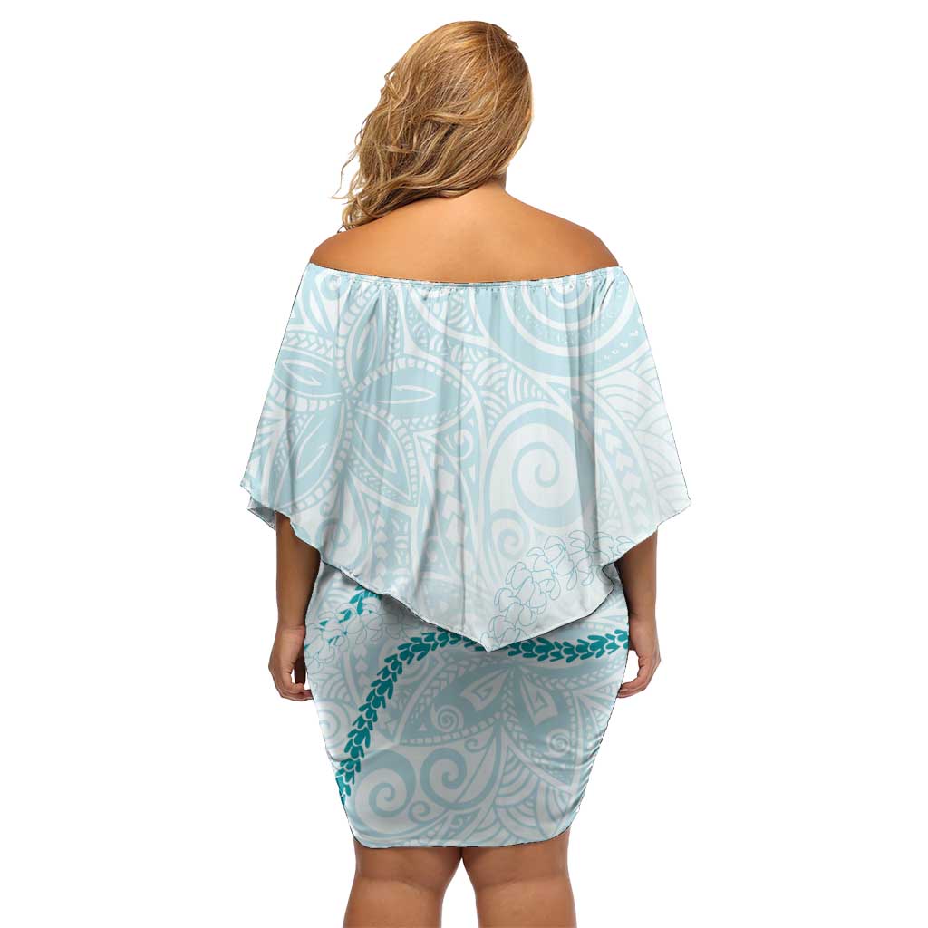 Aloha Lei Mikioi Family Matching Off Shoulder Short Dress and Hawaiian Shirt Teal Polynesian Tribal Tatau Pattern LT9 - Polynesian Pride